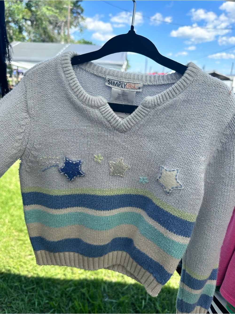 Simply Basic Light Gray Star Stripe Kids Sweater